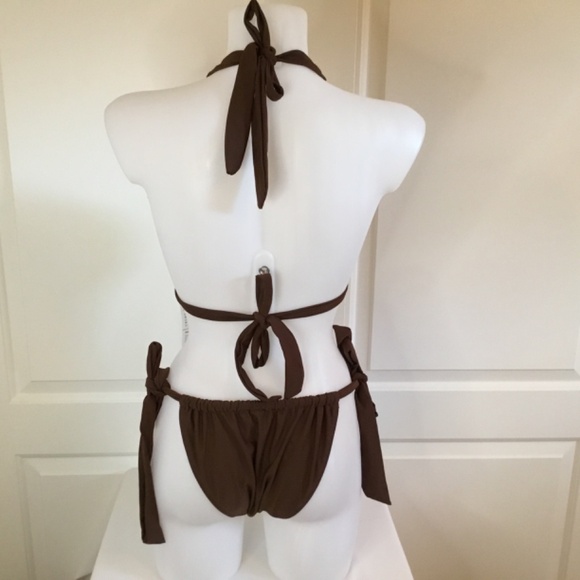 Women’s Halter Knot Tie Triangle Top And Brazilian Bottom Bikini Set - Picture 5 of 8